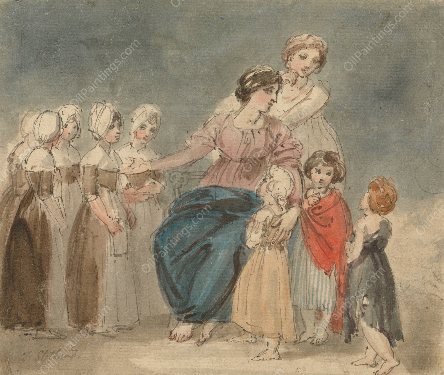 Charity Children and Little Vagabonds by Thomas Stothard - Hand-Painted Oil Painting Reproduction