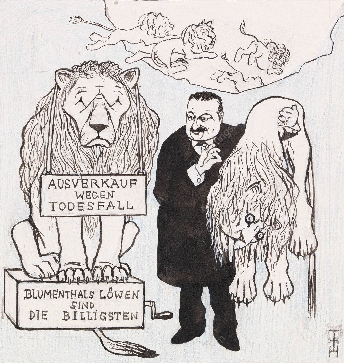 Blumenthal in der LOwengrube  by Thomas Theodor Heine - Hand-Painted Oil Painting Reproduction