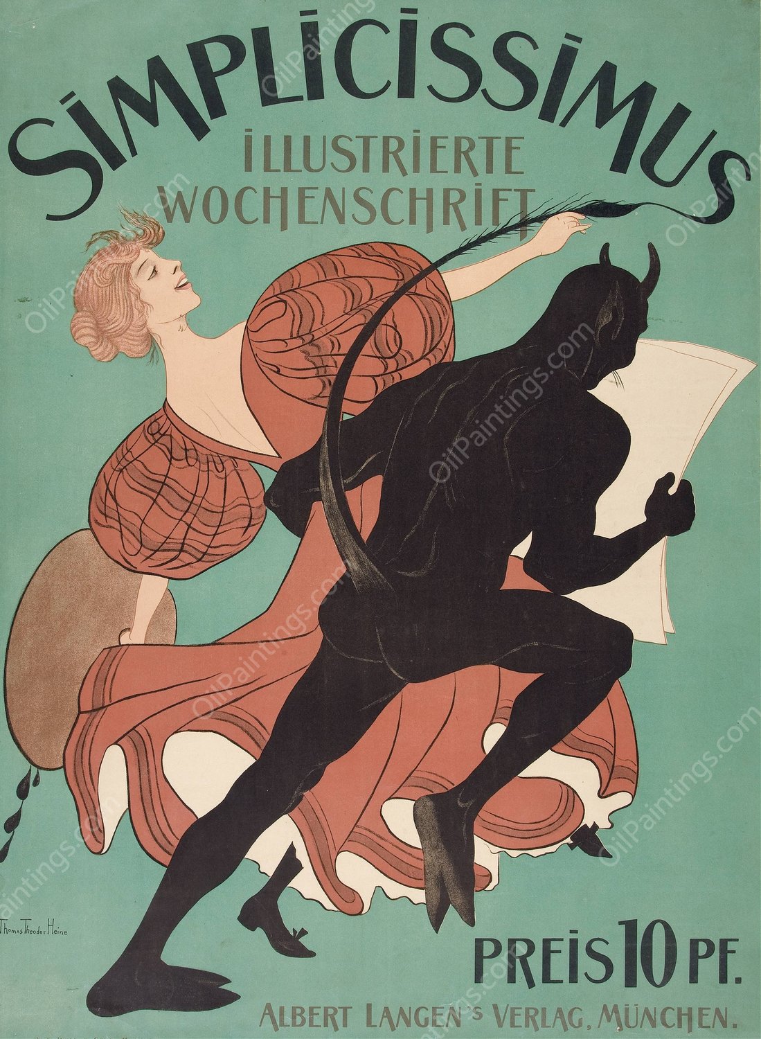 Simplicissimus, Illustrated Weekly  by Thomas Theodor Heine - Hand-Painted Oil Painting Reproduction