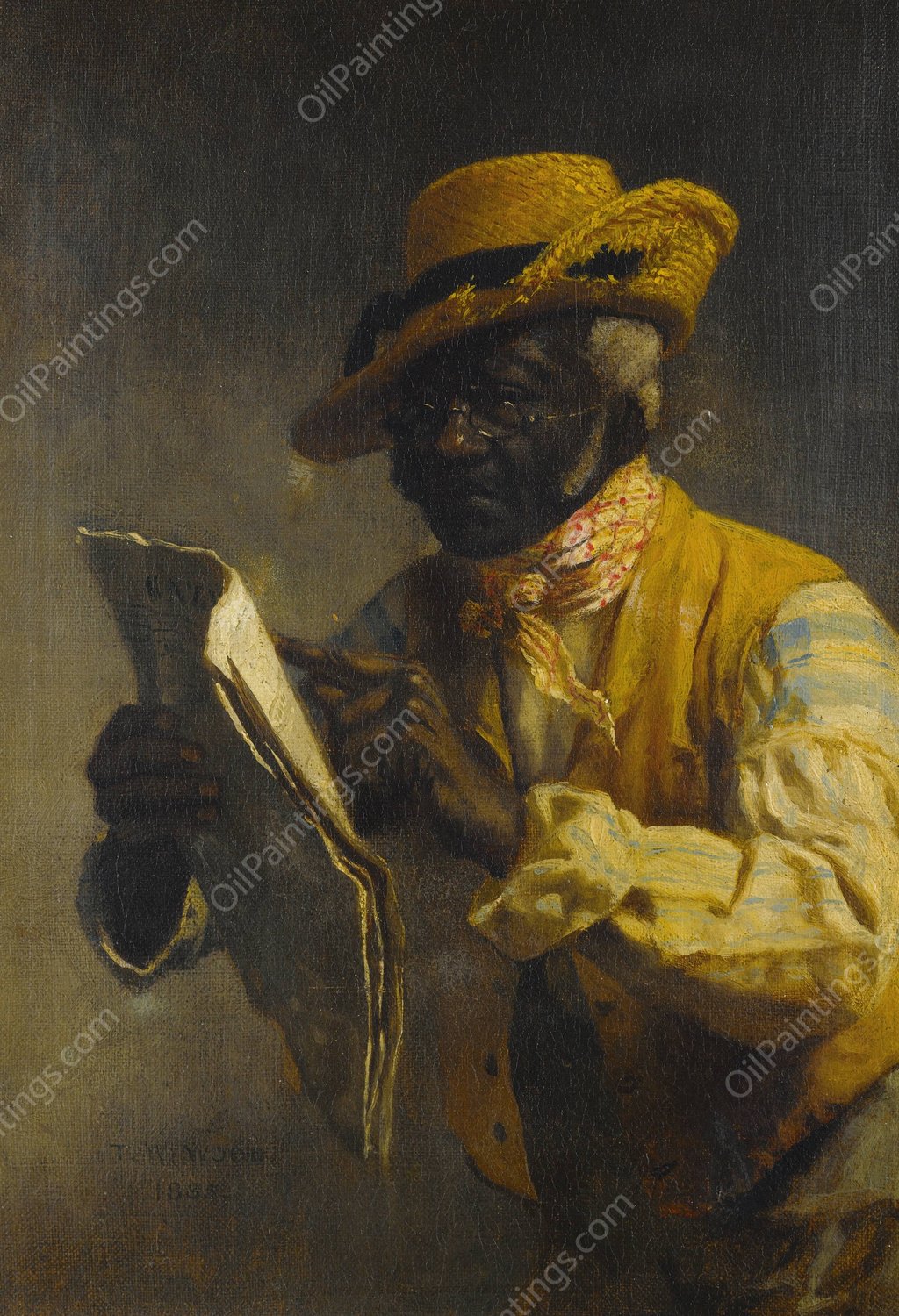 Reading The Gazette  by Thomas Waterman Wood - Hand-Painted Oil Painting Reproduction