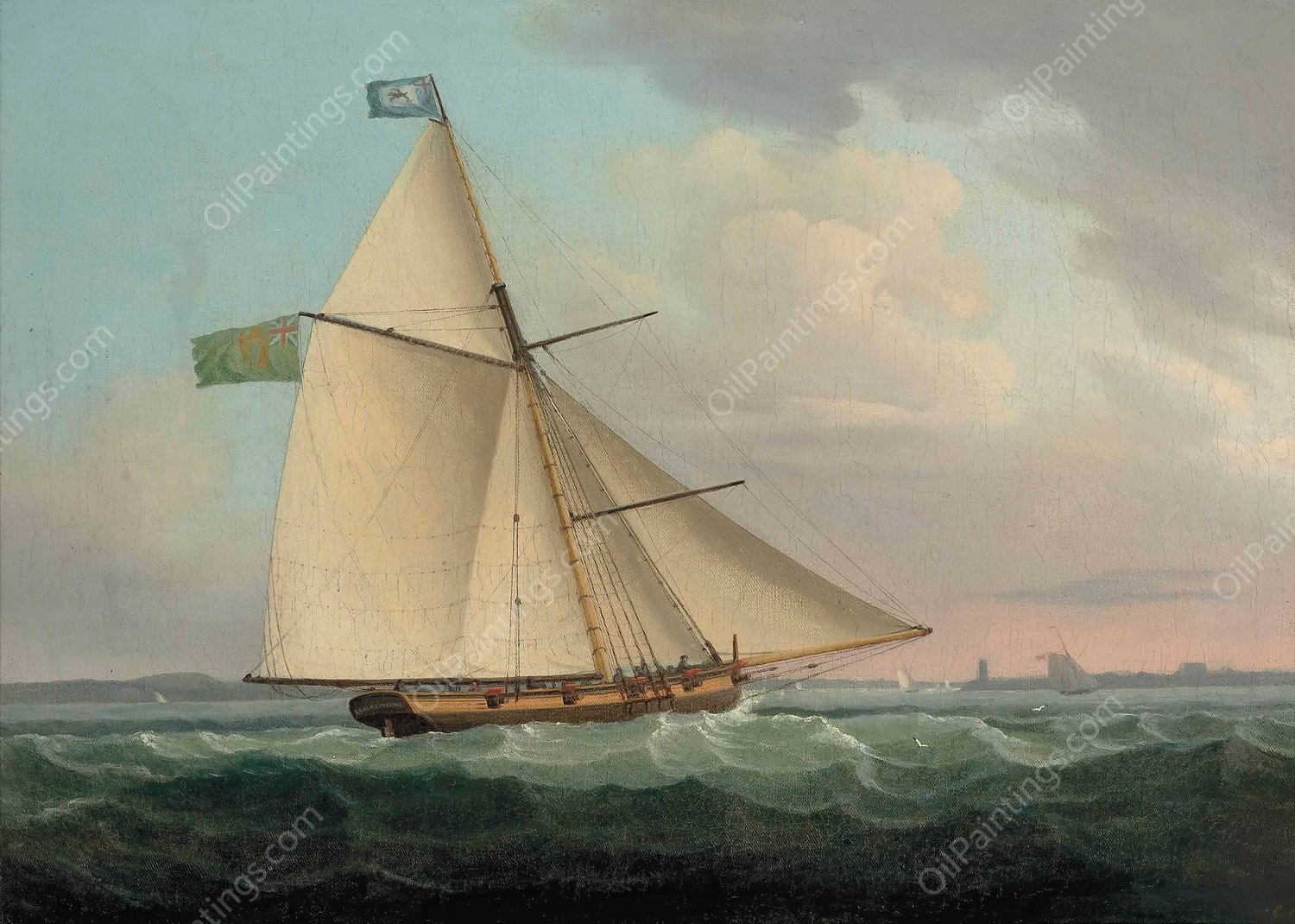 The Irish Postal Packet Earl Of Leicester, 10 Guns, Approaching Hook Head At The Entrance To Waterford Harbour  by Thomas Whitcombe - Hand-Painted Oil Painting Reproduction