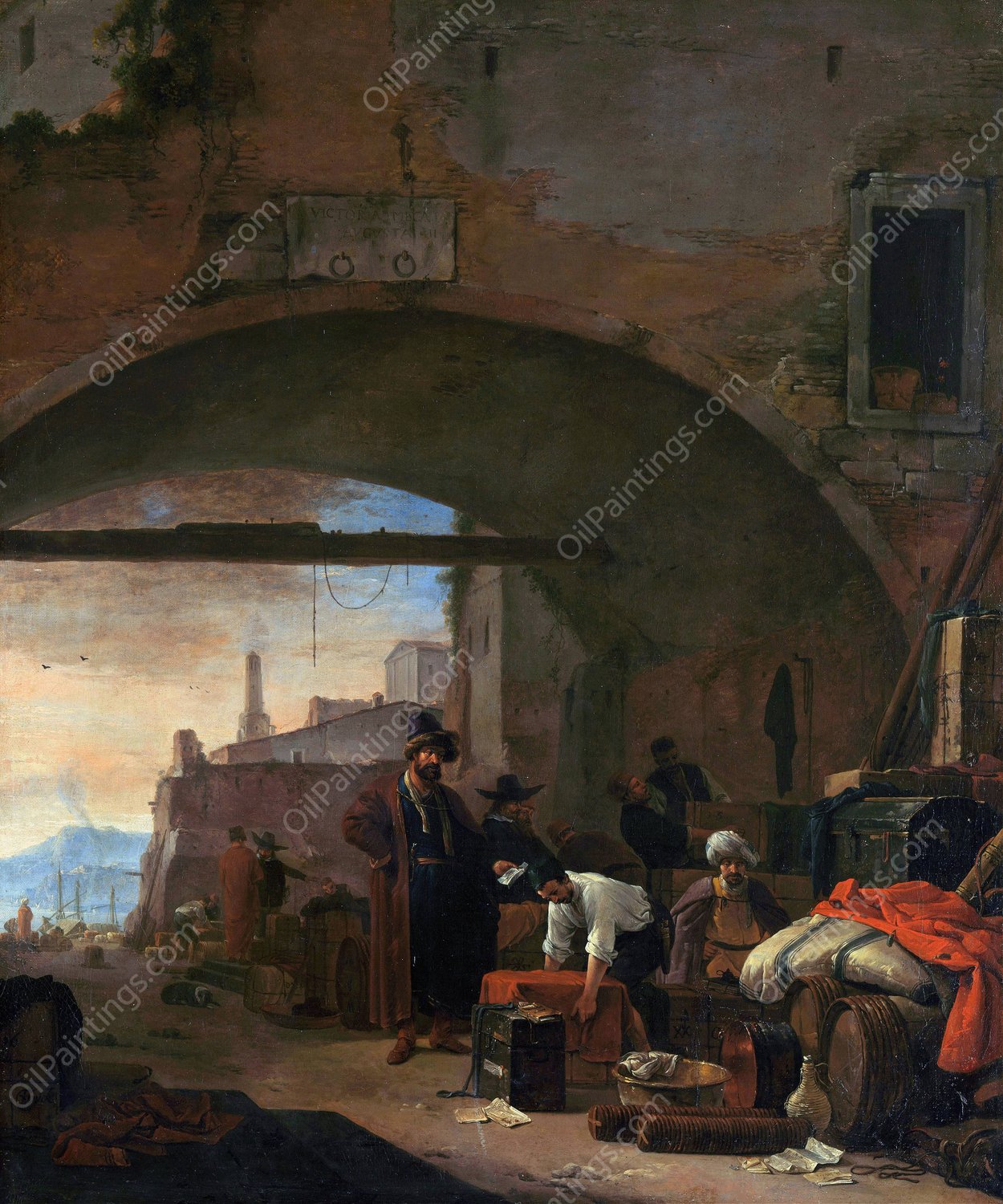 View of a Levantine Port  by Thomas Wijck - Hand-Painted Oil Painting Reproduction