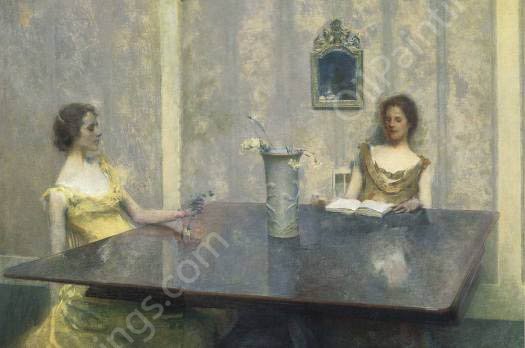 A Reading by Thomas Wilmer Dewing - Hand-Painted Oil Painting Reproduction