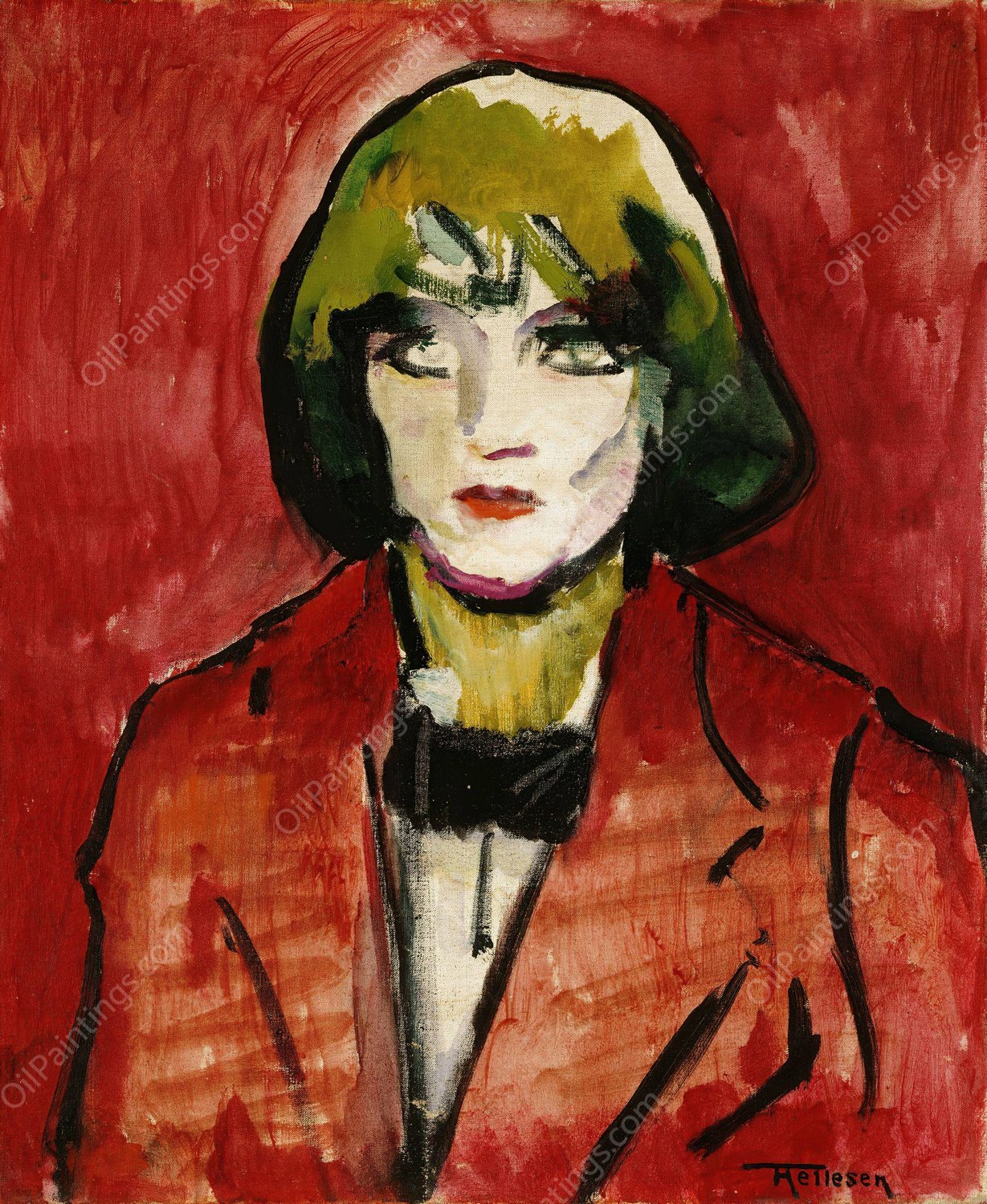 Portrait of a woman  by Thorvald Hellesen - Hand-Painted Oil Painting Reproduction