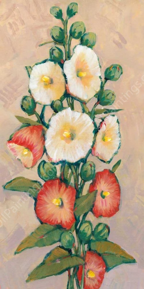 Red Hollyhocks I by Tim O'Toole - Hand-Painted Oil Painting Reproduction