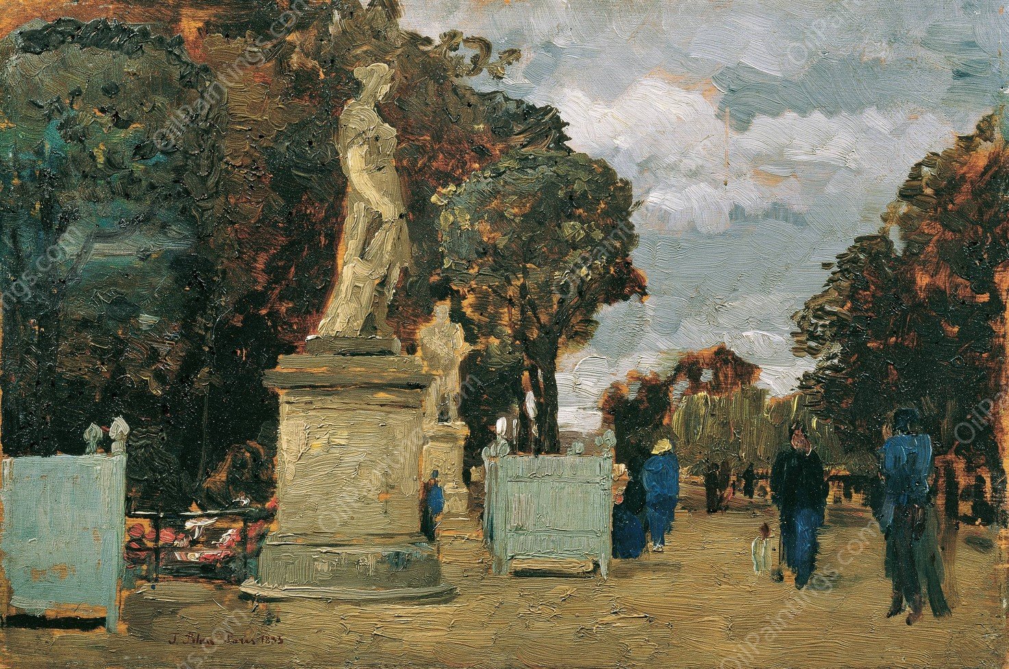 Aus den Tuilerien - Grauer Tag  by Tina Blau - Hand-Painted Oil Painting Reproduction