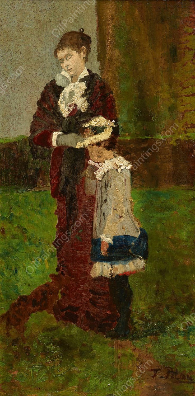 Dame mit Kind  by Tina Blau - Hand-Painted Oil Painting Reproduction