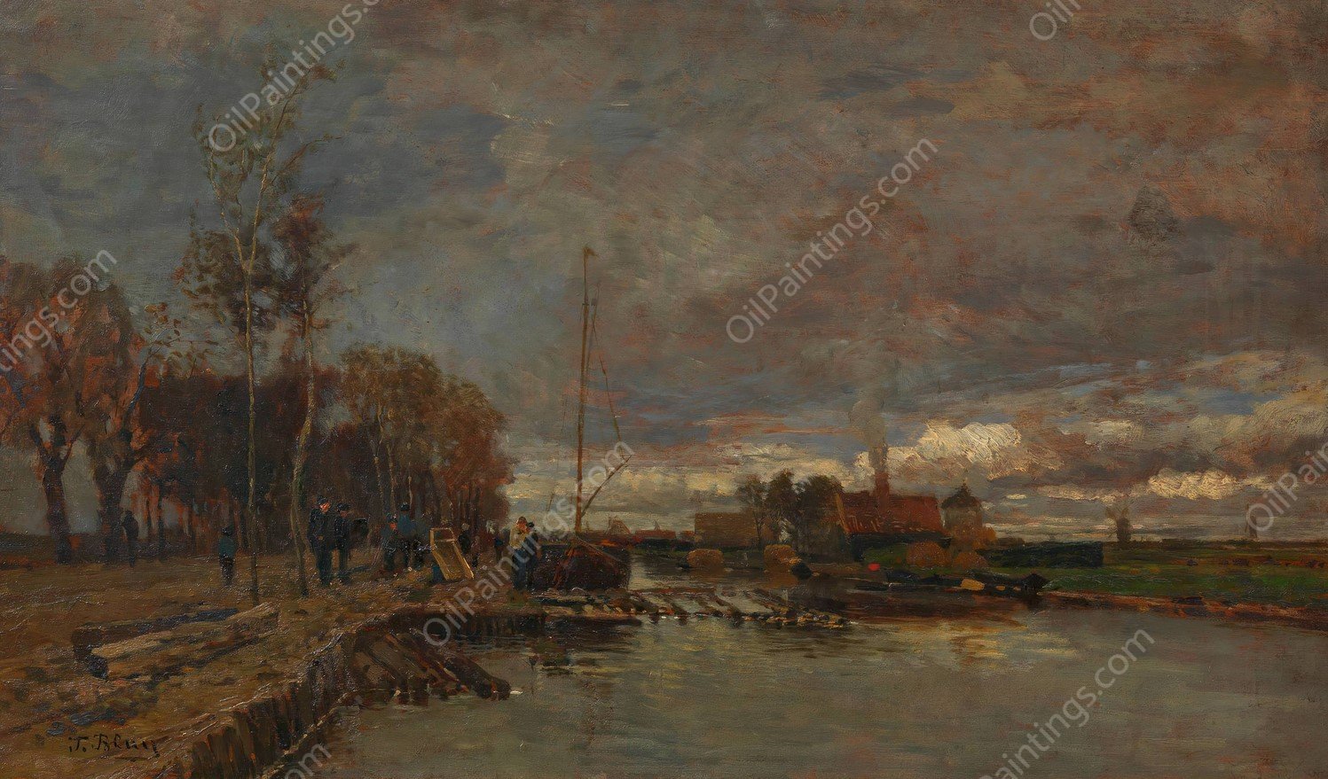 Kanal bei Amsterdam  by Tina Blau - Hand-Painted Oil Painting Reproduction