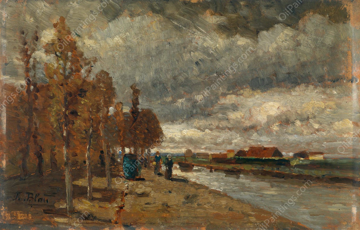 Kanal in Holland by Tina Blau - Hand-Painted Oil Painting Reproduction