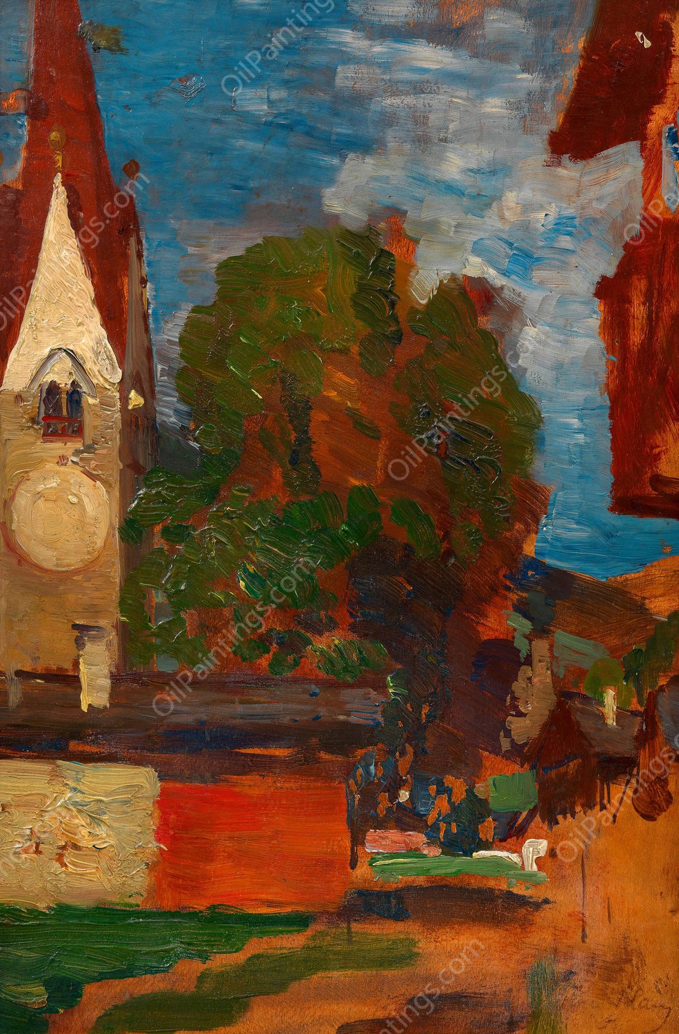 Kirche in Taufers  by Tina Blau - Hand-Painted Oil Painting Reproduction