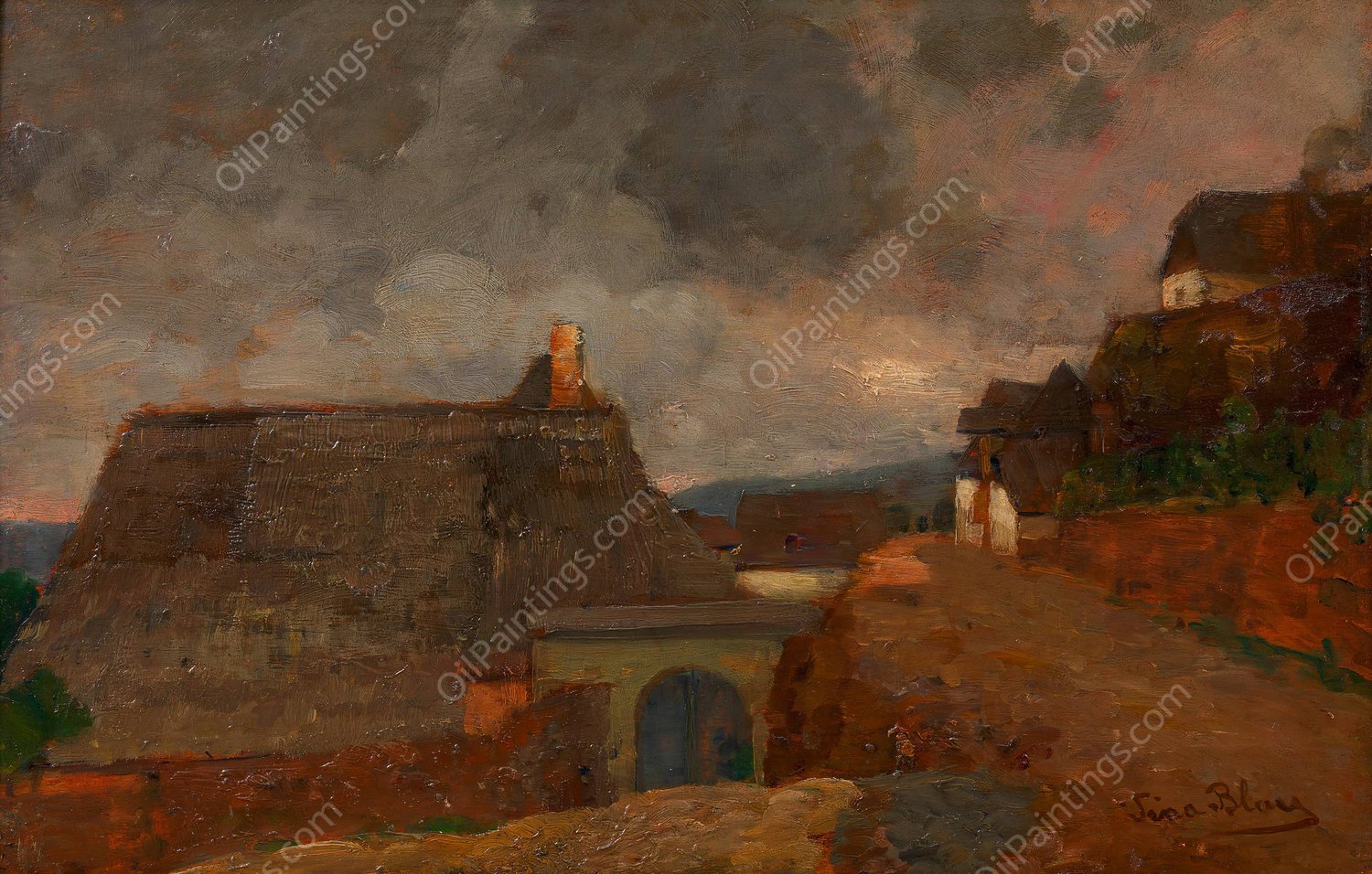 Ortschaft bei trubem Wetter  by Tina Blau - Hand-Painted Oil Painting Reproduction