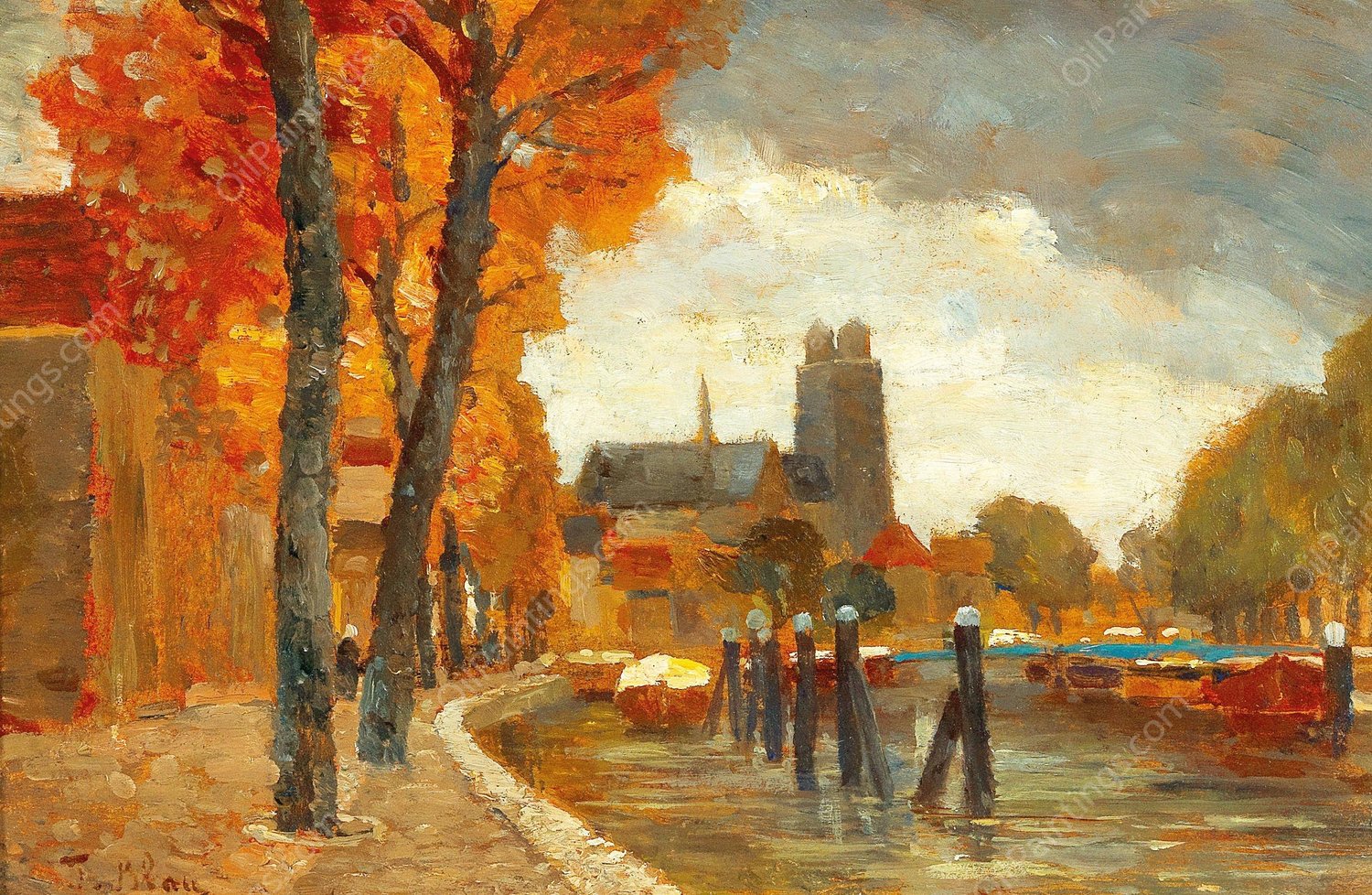 Scene in Dordrecht by Tina Blau - Hand-Painted Oil Painting Reproduction