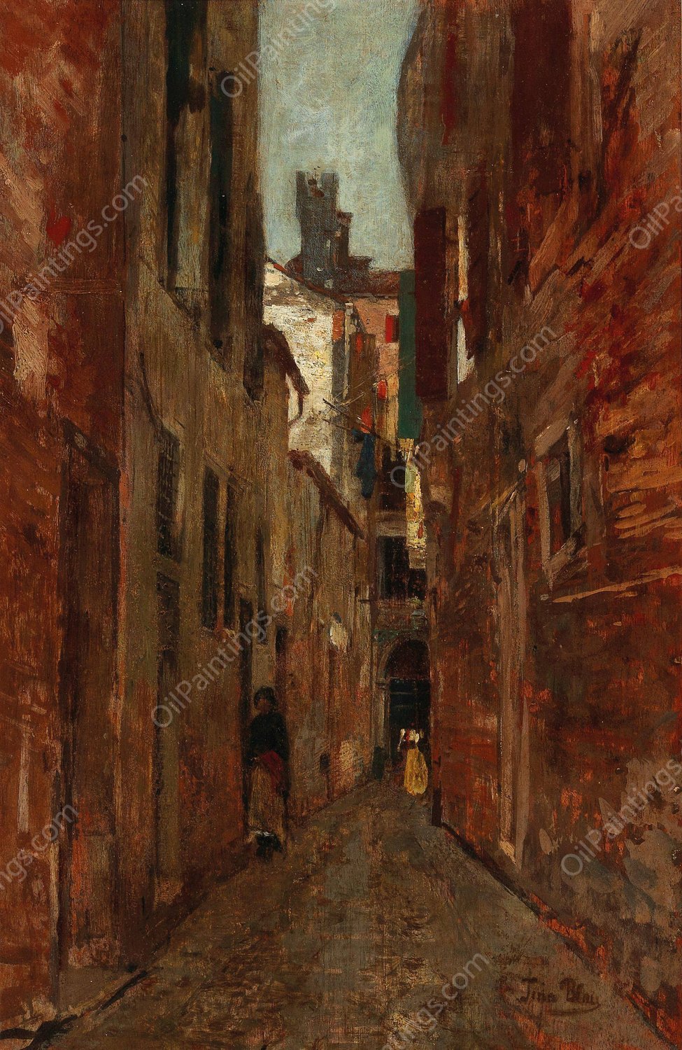 Street Scene in Venice by Tina Blau - Hand-Painted Oil Painting Reproduction