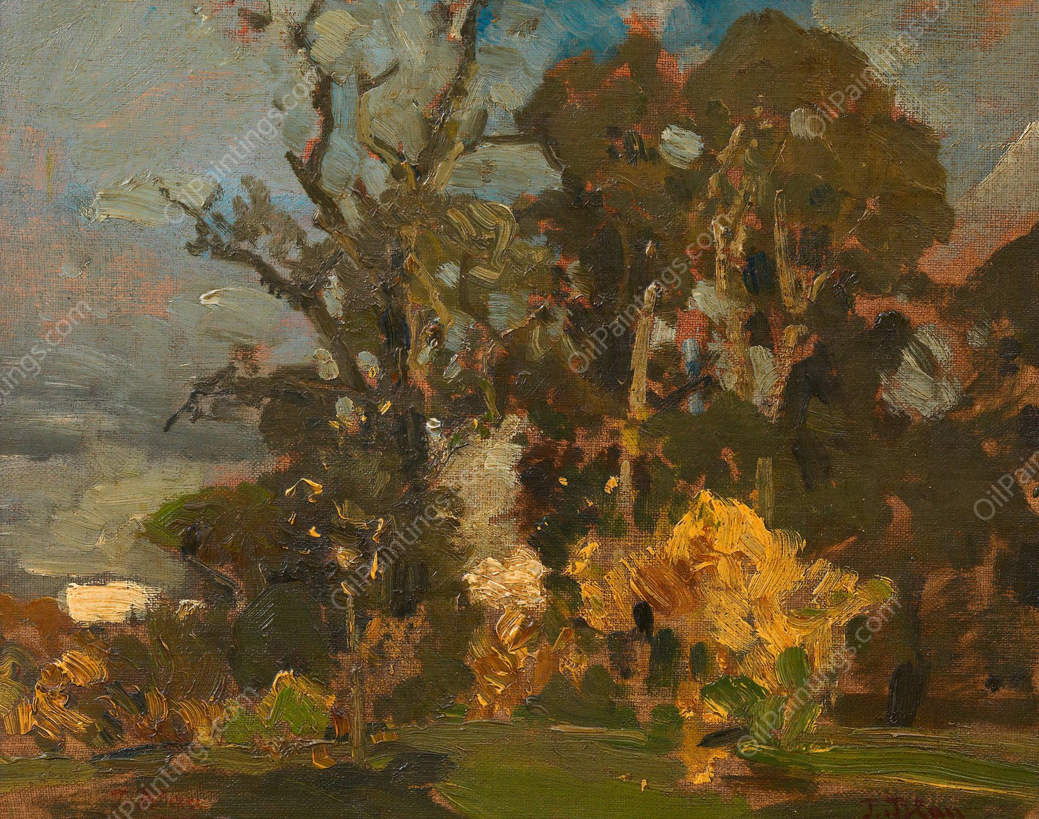 Waldwiese im Herbst  by Tina Blau - Hand-Painted Oil Painting Reproduction