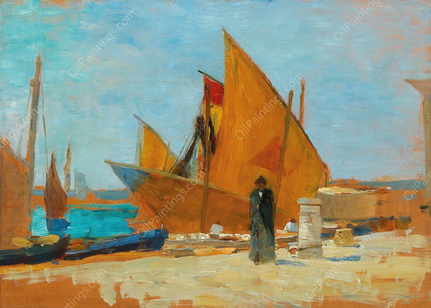 Yellow Sails by Tina Blau - Hand-Painted Oil Painting Reproduction