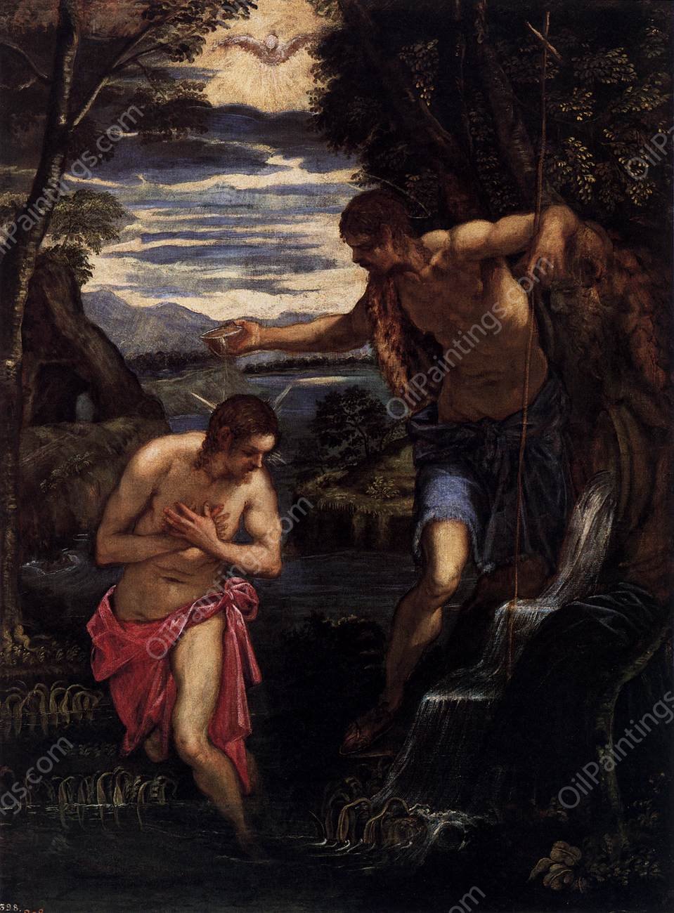Baptism of Christ by Tintoretto - Hand-Painted Oil Painting Reproduction