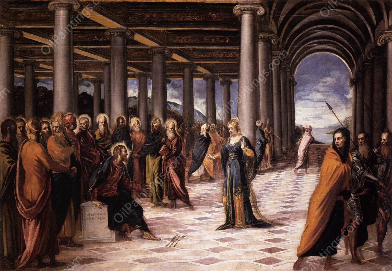 Christ and the Woman Taken in Adultery by Tintoretto - Hand-Painted Oil Painting Reproduction