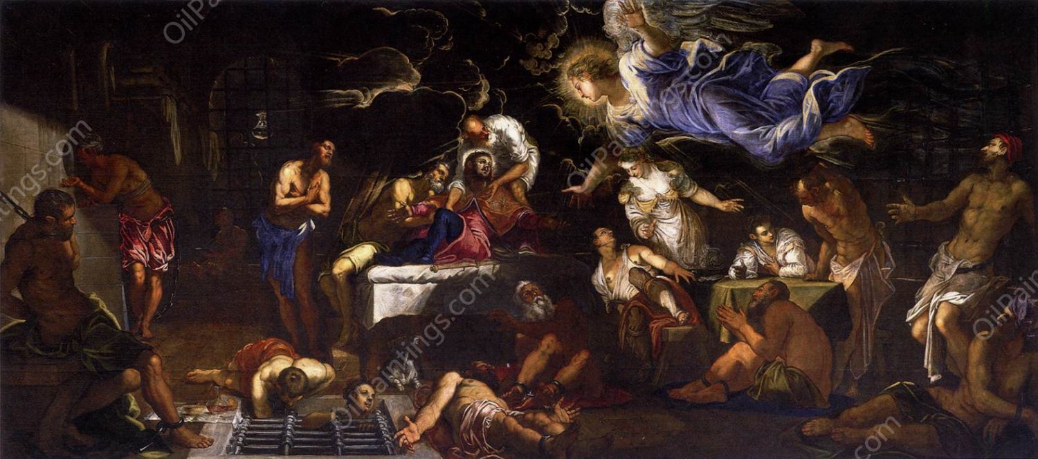 St Roch in Prison Visited by an Angel by Tintoretto - Hand-Painted Oil Painting Reproduction