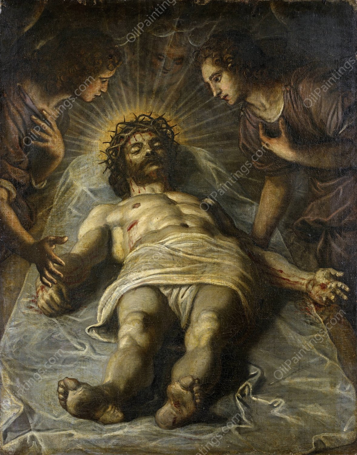 The Dead Christ with Two Angels by Tintoretto - Hand-Painted Oil Painting Reproduction