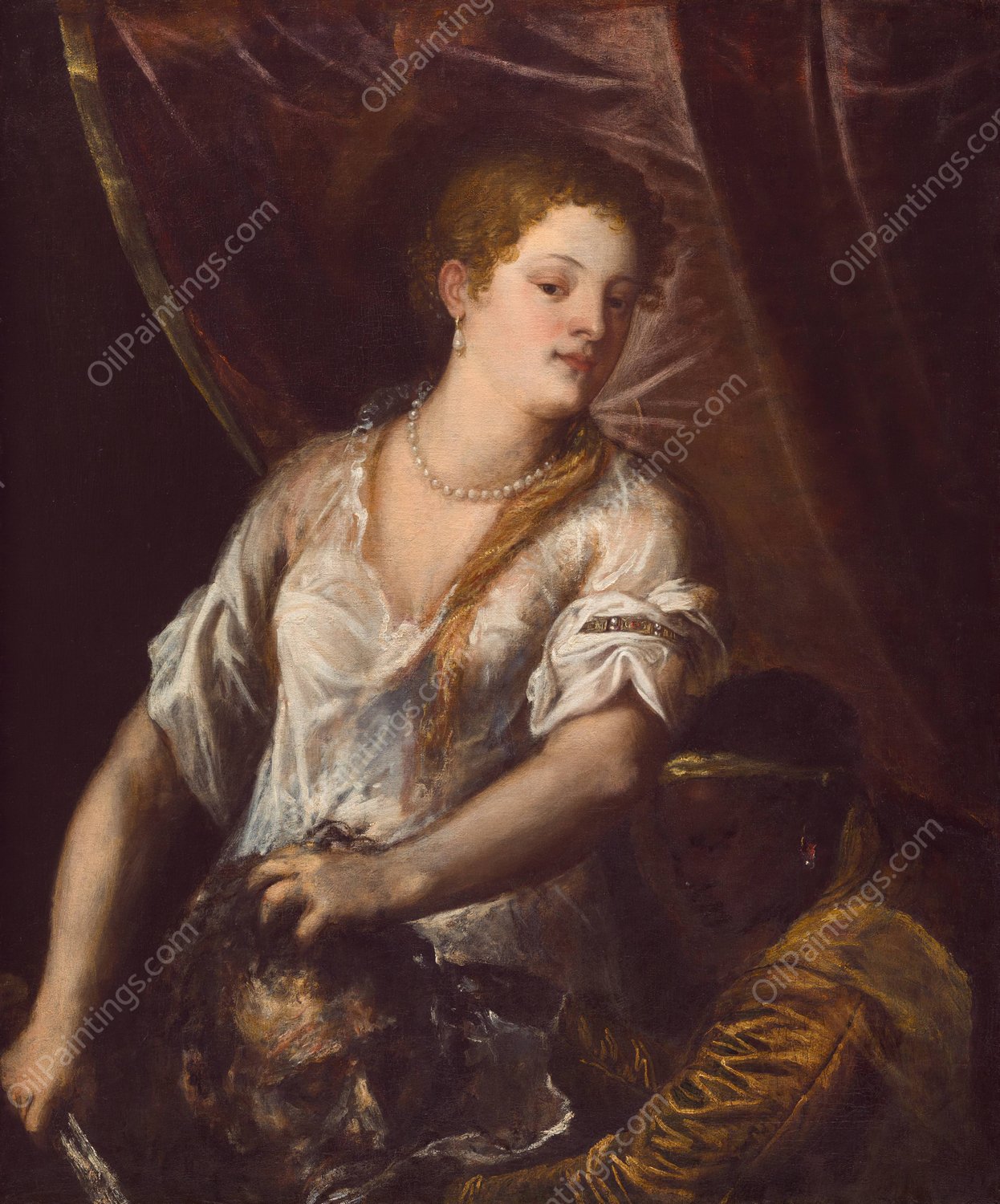 Judith and Her Maidservant with the Head of Holofernes  by Titian - Hand-Painted Oil Painting Reproduction