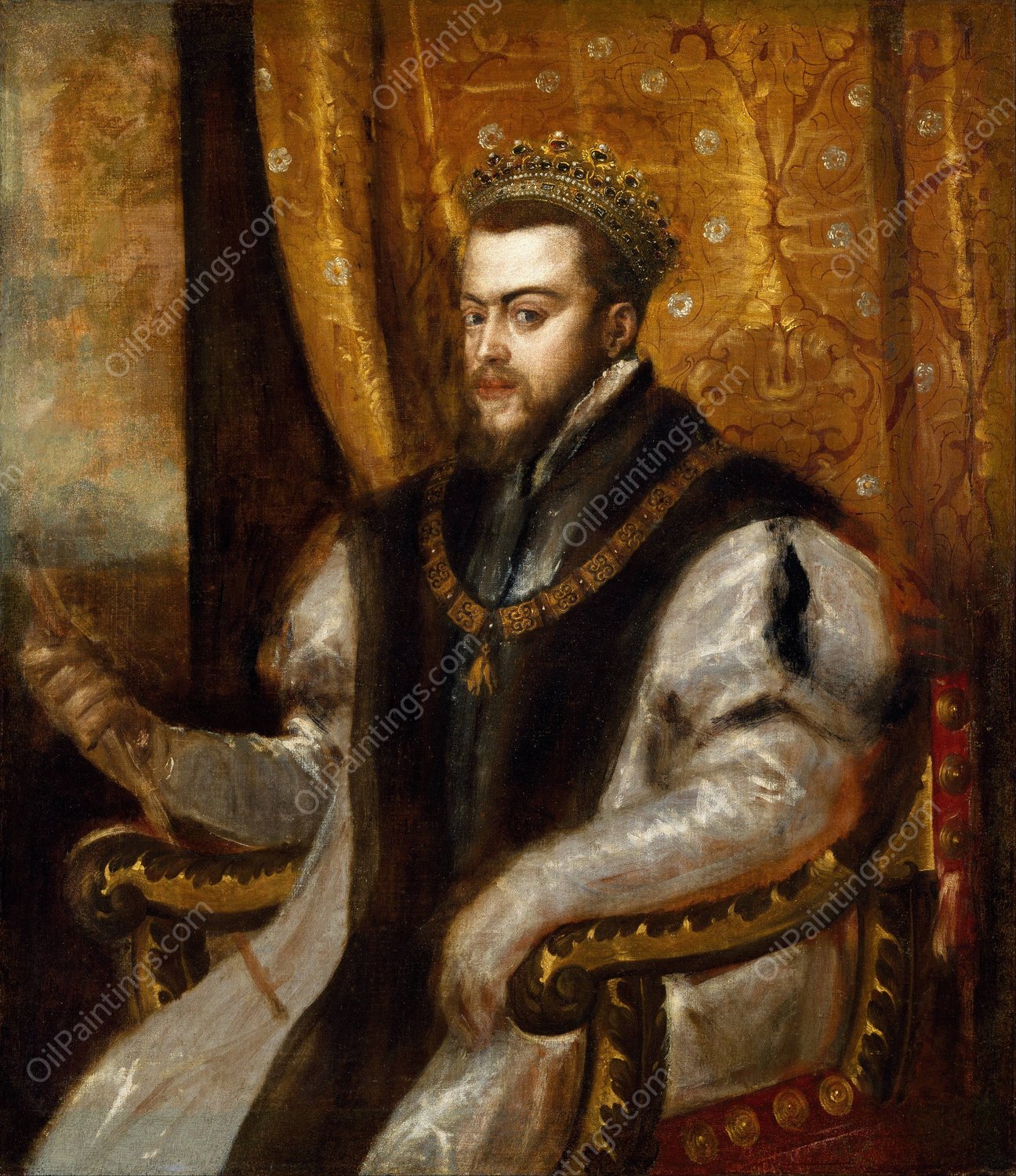 King Philip II of Spain  by Titian - Hand-Painted Oil Painting Reproduction