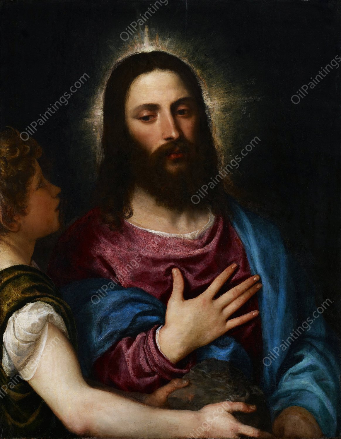 The Temptation of Christ  by Titian - Hand-Painted Oil Painting Reproduction