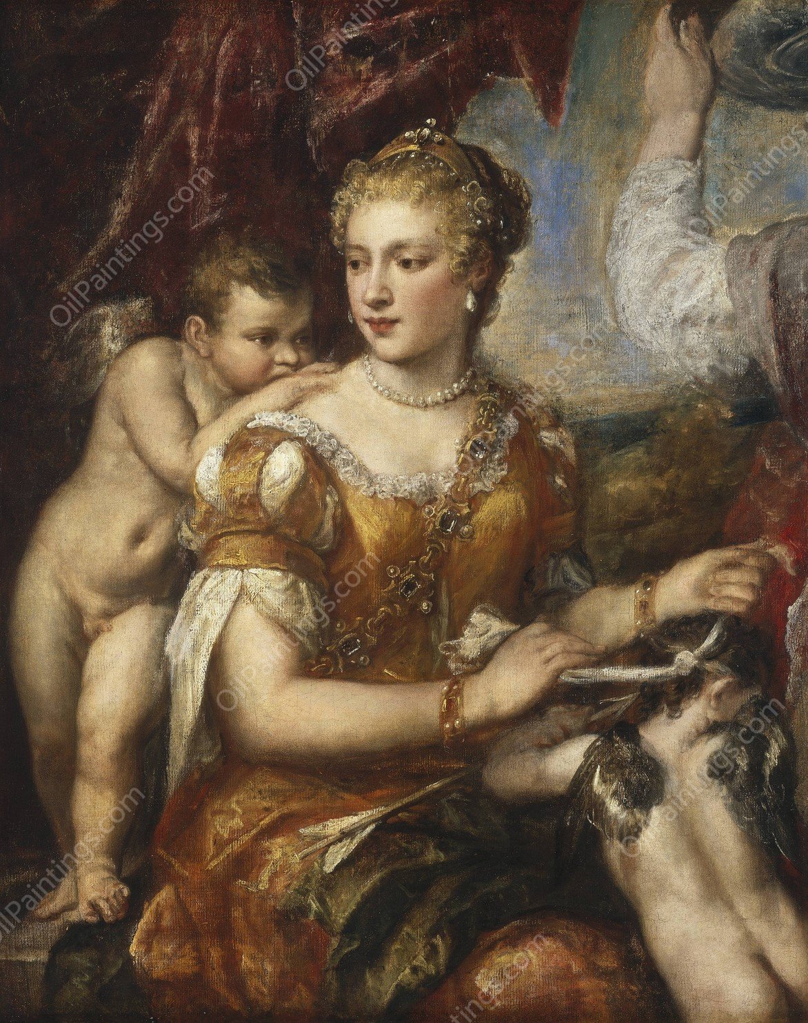 Venus Blindfolding Cupid  by Titian - Hand-Painted Oil Painting Reproduction