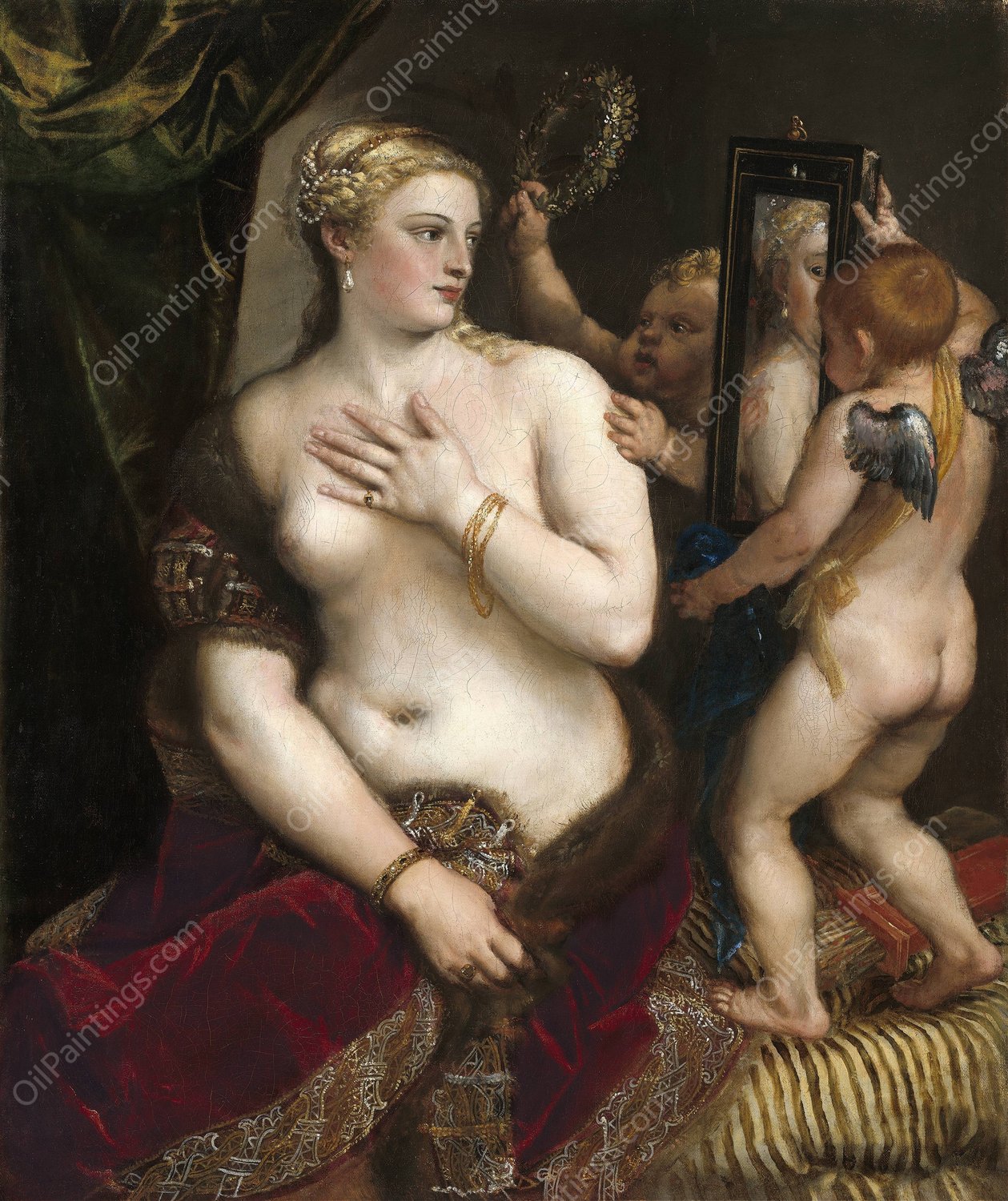 Venus With a Mirror  by Titian - Hand-Painted Oil Painting Reproduction
