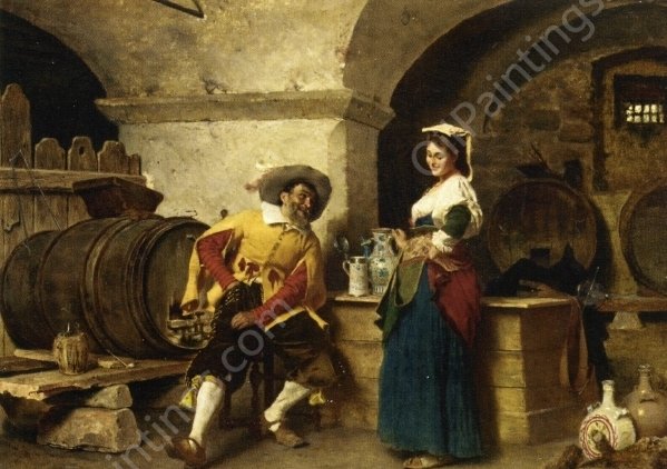 In the Wine Cellar by Tito Conti - Hand-Painted Oil Painting Reproduction