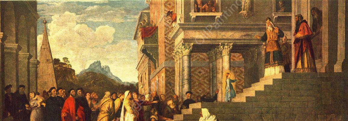 Presentation of the Virgin at the Temple by Tiziano Vecellio - Hand-Painted Oil Painting Reproduction