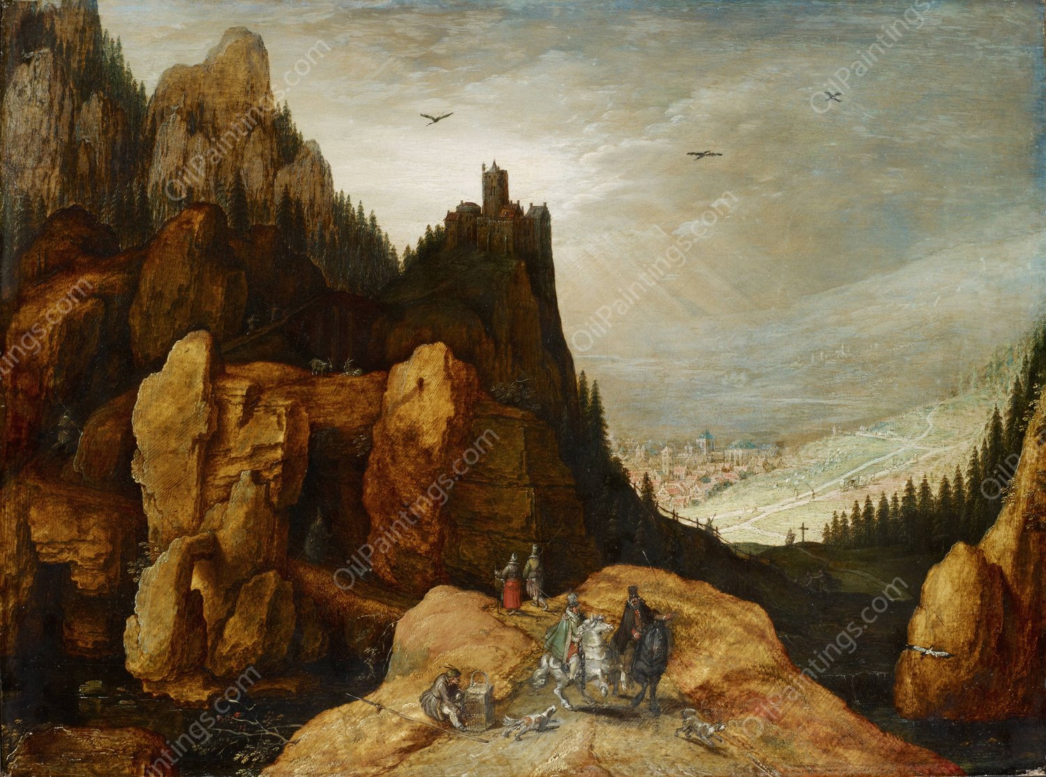 Alpine Landscape with Castle  by Tobias Verhaecht - Hand-Painted Oil Painting Reproduction