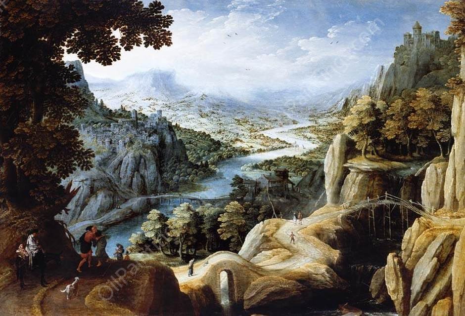 Mountainous River Landscape by Tobias Verhaecht - Hand-Painted Oil Painting Reproduction