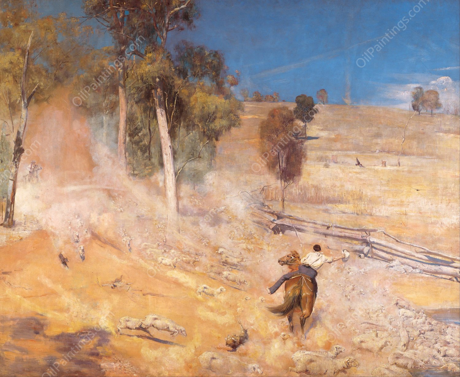 A break away!  by Tom Roberts - Hand-Painted Oil Painting Reproduction