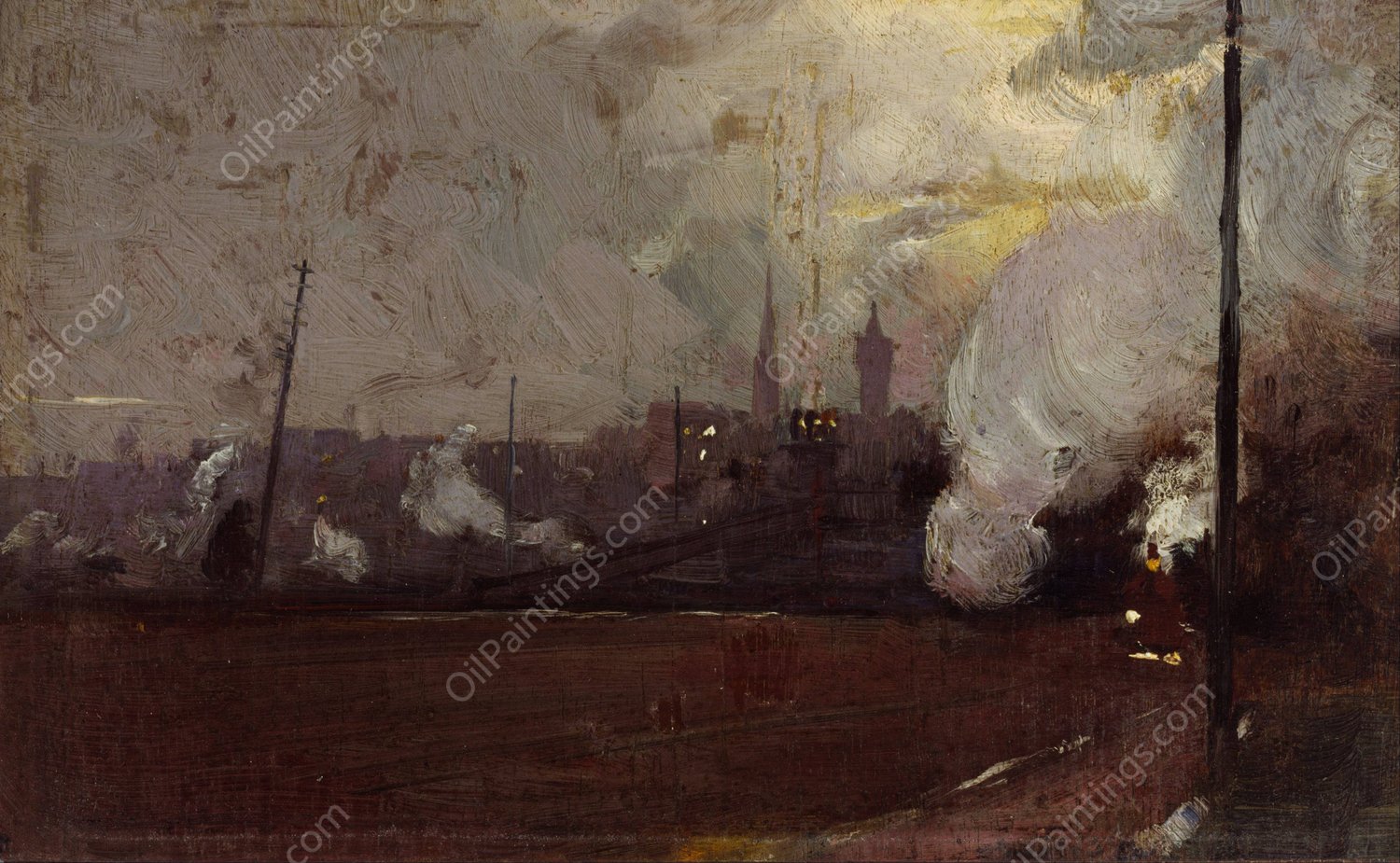 Evening train to Hawthorn  by Tom Roberts - Hand-Painted Oil Painting Reproduction