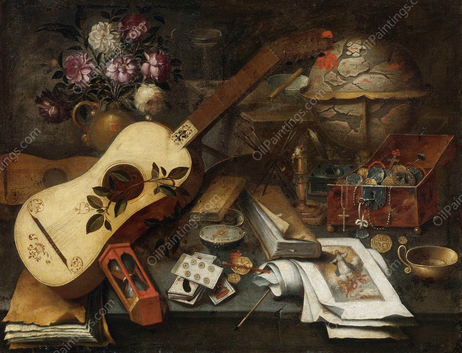 Still Life With A Guitar by Tomas Hiepes - Hand-Painted Oil Painting Reproduction