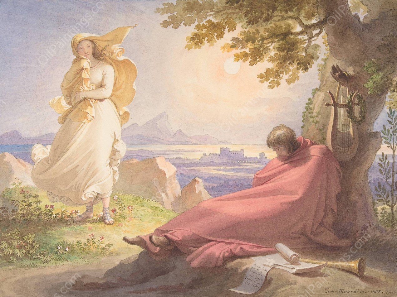 Tasso Contemplating Beauty  by Tommaso Minardi - Hand-Painted Oil Painting Reproduction