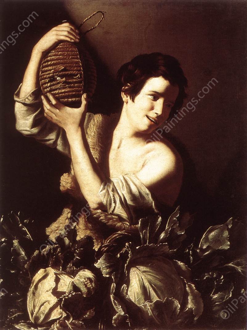 Boy with a Flask and Cabbages by Tommaso Salini - Hand-Painted Oil Painting Reproduction