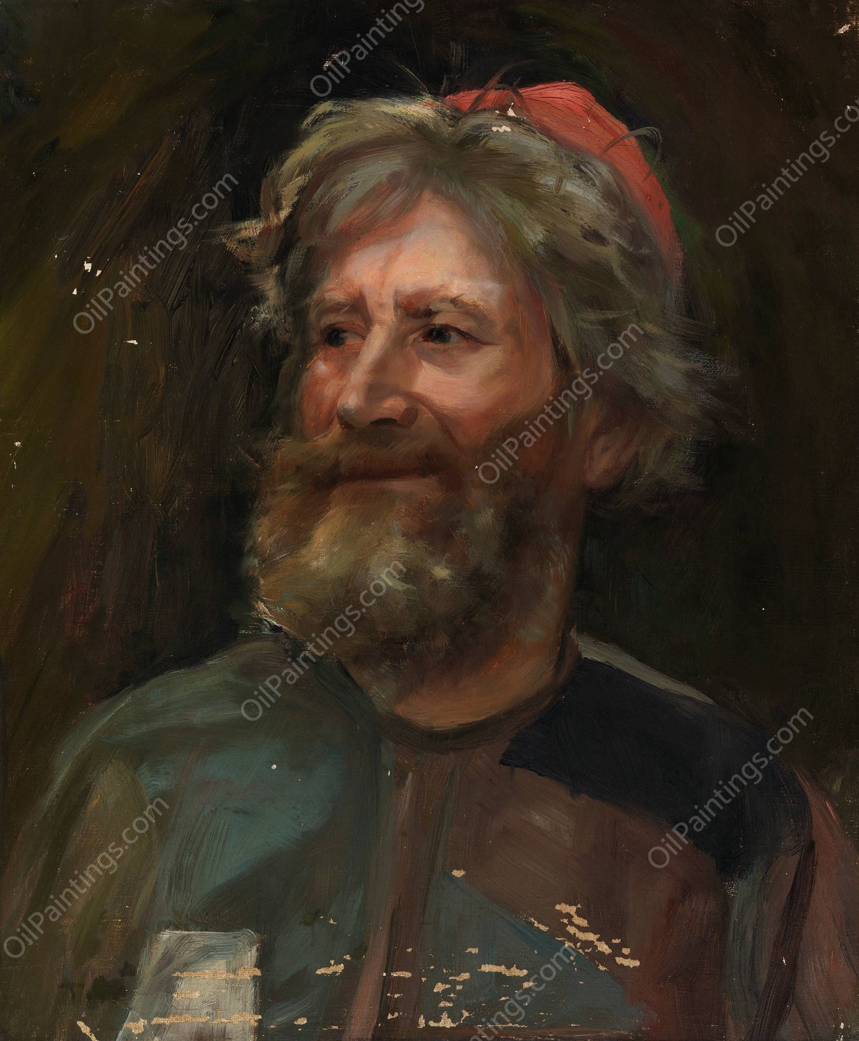 Old Man Wearing a Red Cap, sketch for the painting Fairy Tale Princess  by Torsten Wasastjerna - Hand-Painted Oil Painting Reproduction