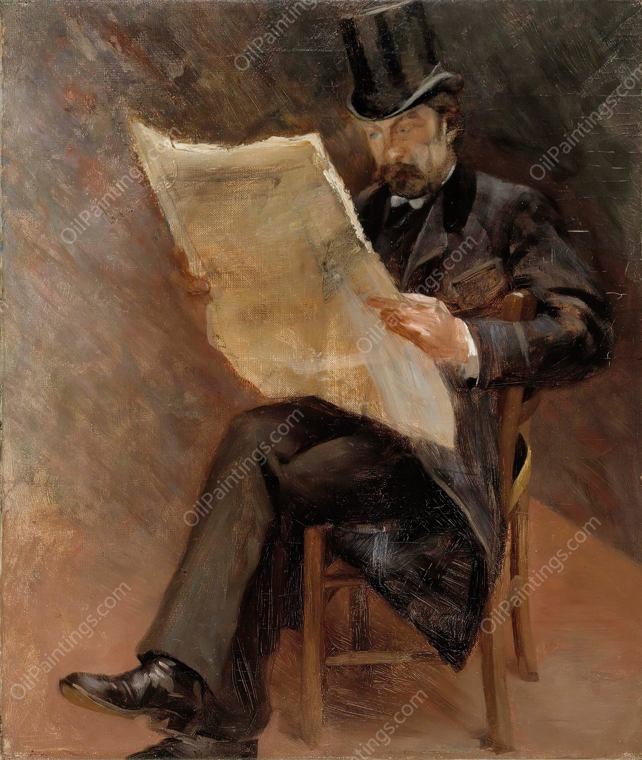 Sanomalehden lukija  by Torsten Wasastjerna - Hand-Painted Oil Painting Reproduction