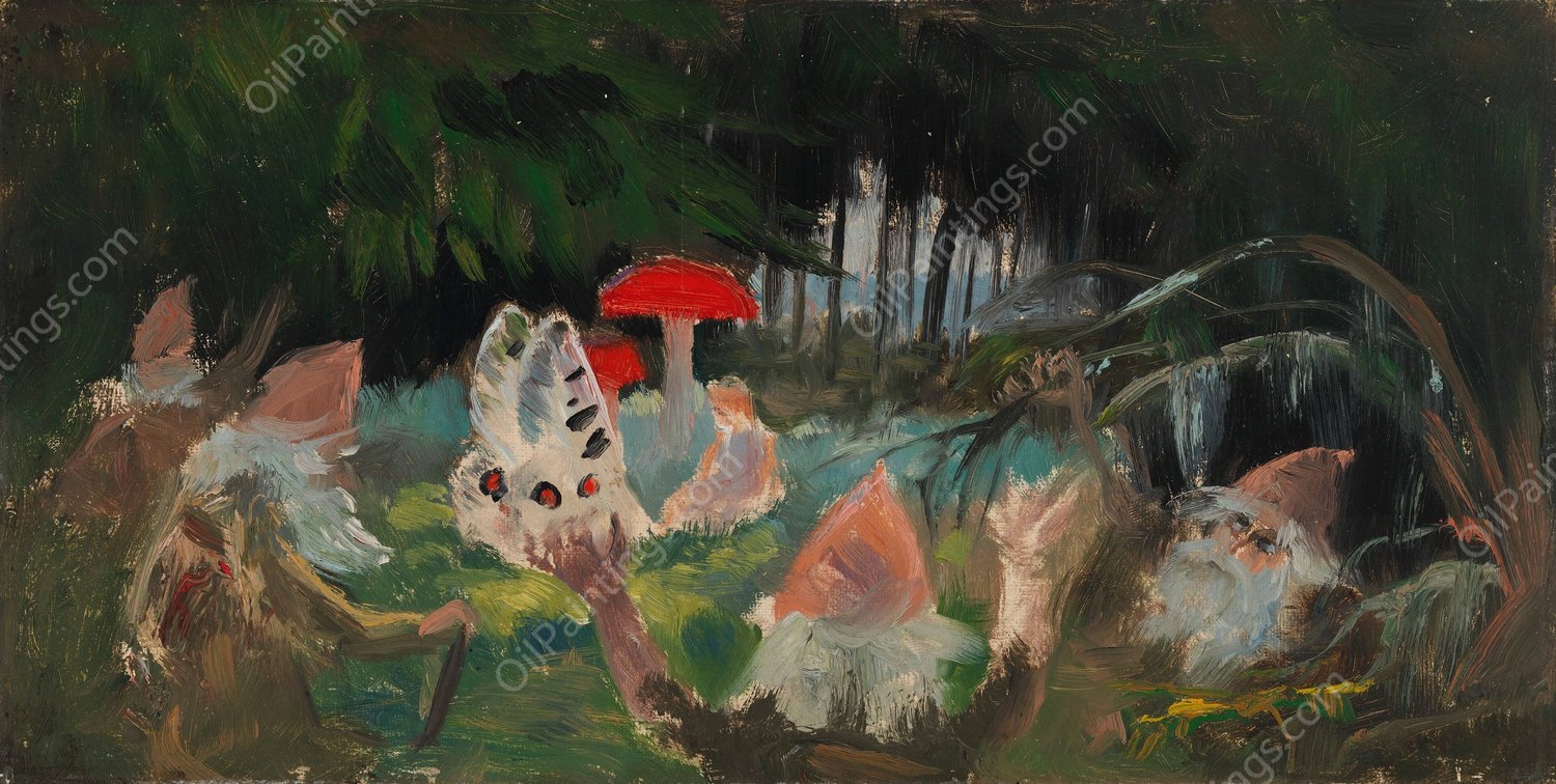 The Princess and a Butterfly Underneath a Fly Agaric, sketch for the painitng Farity Tale Princess  by Torsten Wasastjerna - Hand-Painted Oil Painting Reproduction