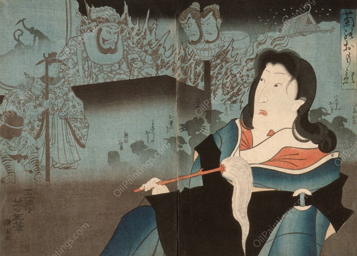 A Memorial Portrait of Onoe Kikugoo IV  by Tsukioka Yoshitoshi - Hand-Painted Oil Painting Reproduction