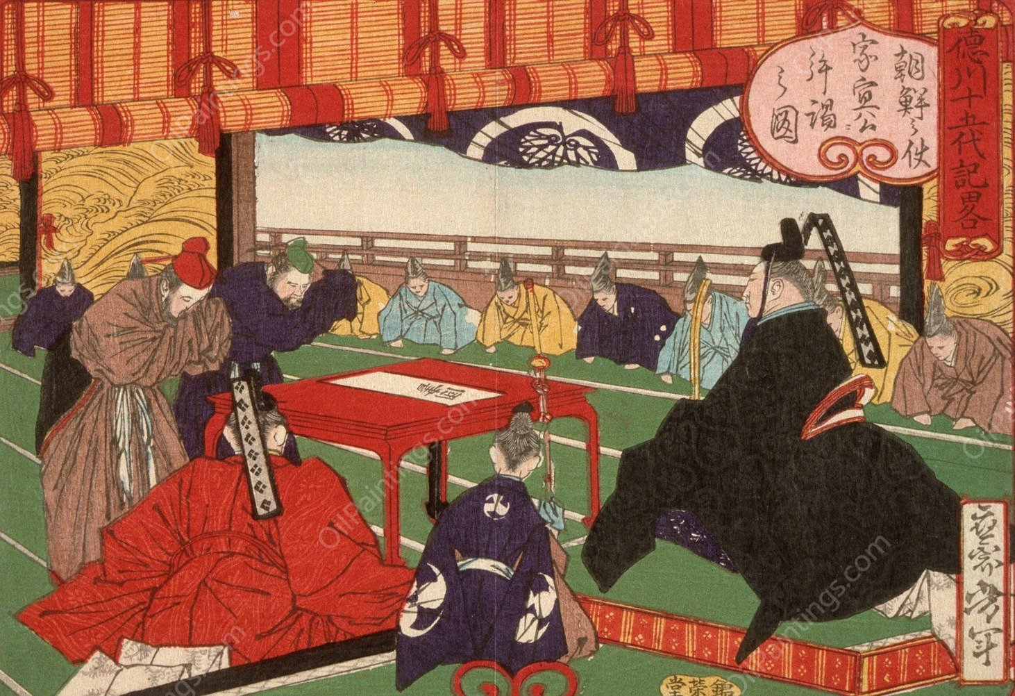 A Messenger from Korea in Audience with Tokugawa Ienobu  by Tsukioka Yoshitoshi - Hand-Painted Oil Painting Reproduction