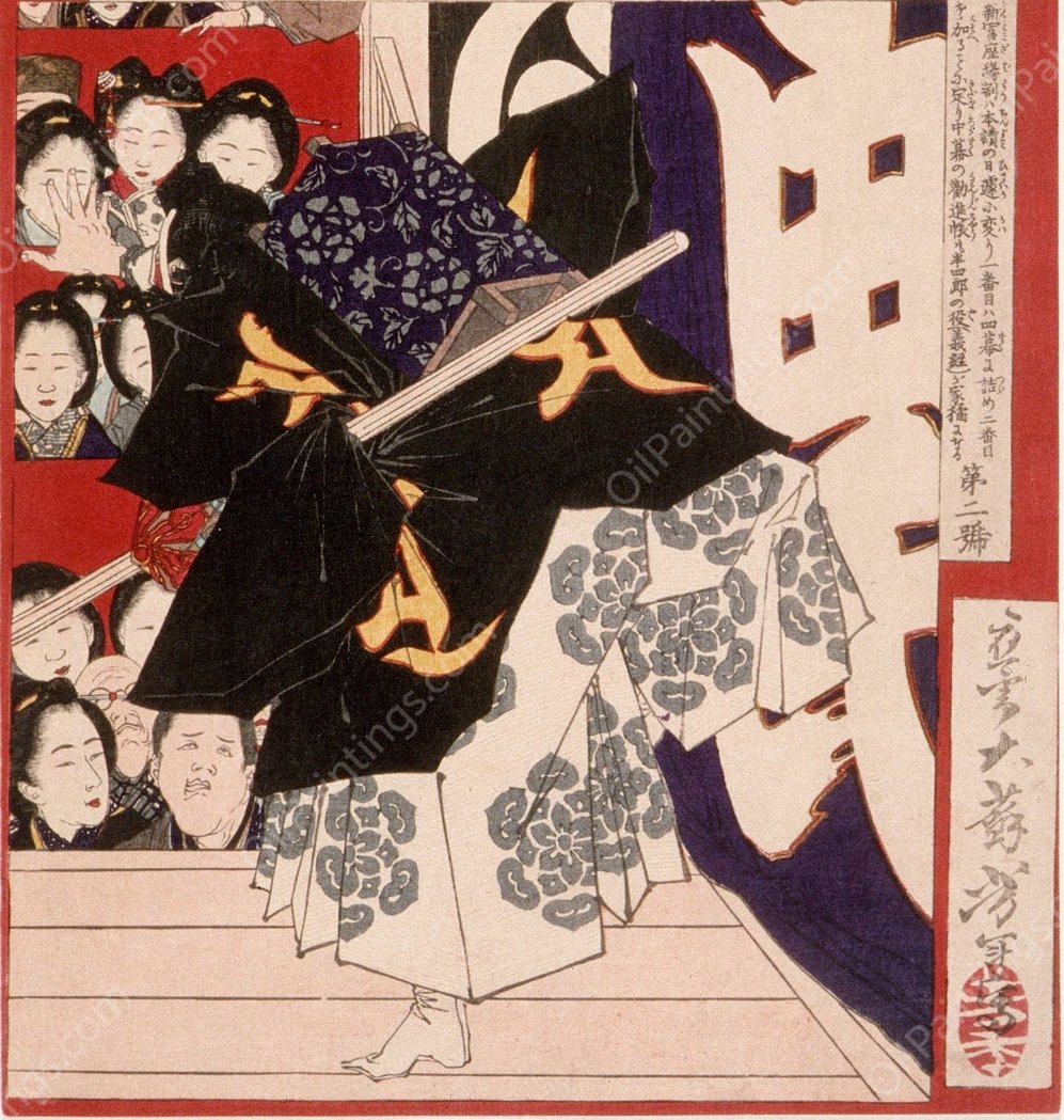 Actor as Musashibo Benkei in Kanjincho  by Tsukioka Yoshitoshi - Hand-Painted Oil Painting Reproduction