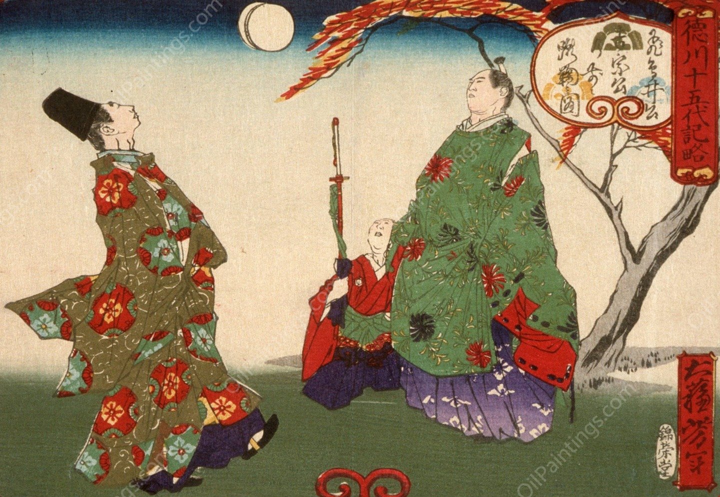 Asukai Masanori Teaching Tokugawa Yoshimune to Play Kemari  by Tsukioka Yoshitoshi - Hand-Painted Oil Painting Reproduction