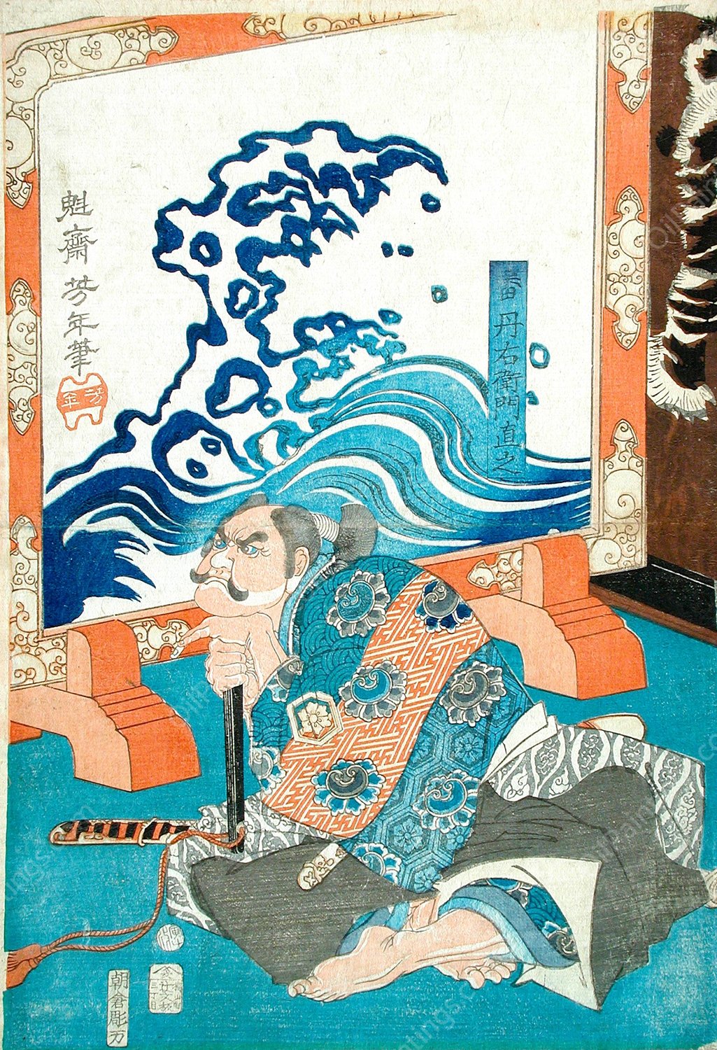 Ban Danemon Naoyuki Conquers the Old Raccoon Dog at Fukushima's Mansion  by Tsukioka Yoshitoshi - Hand-Painted Oil Painting Reproduction