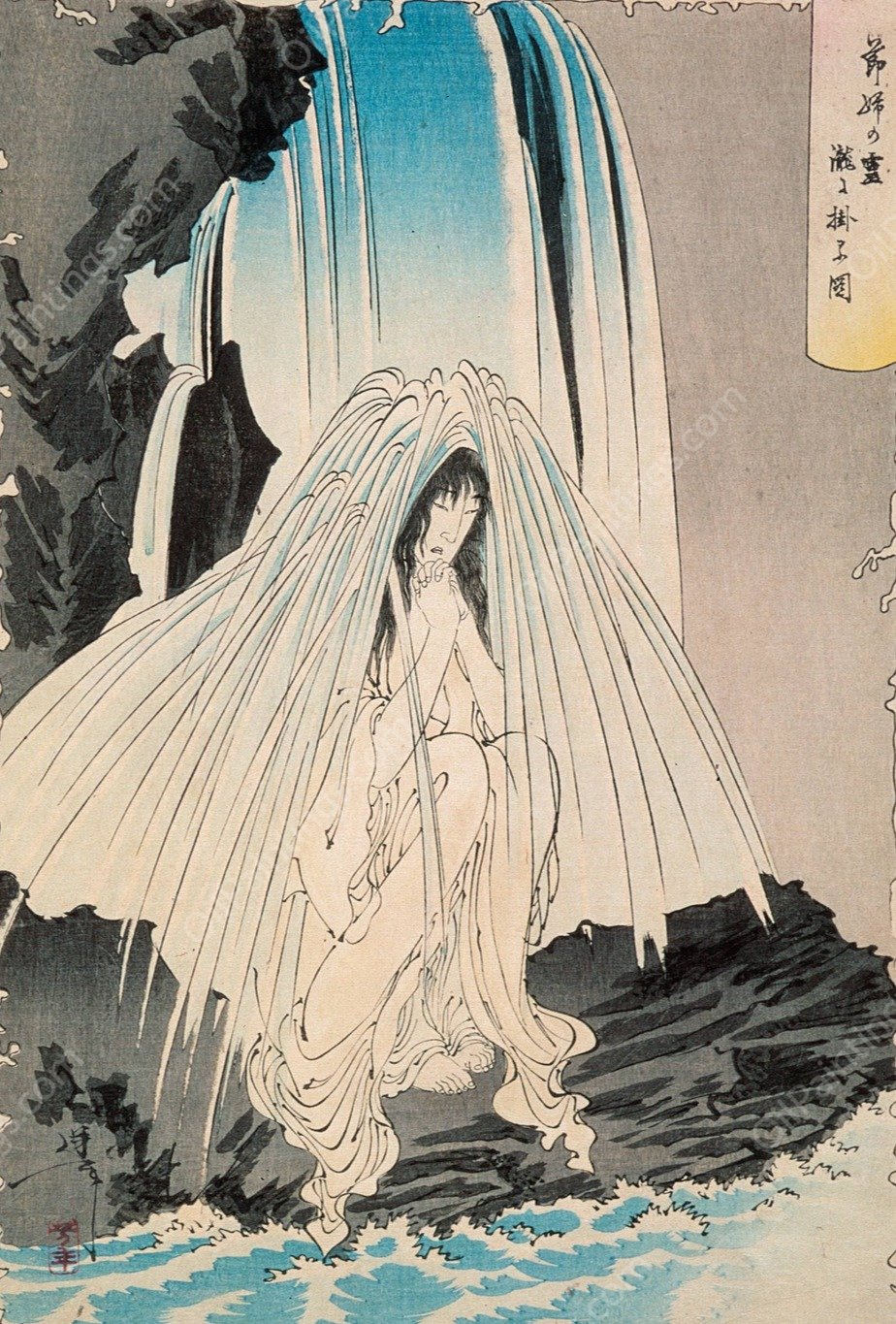 Botaro's Nurse Otsuji Prays to the God of Konpira for His Success  by Tsukioka Yoshitoshi - Hand-Painted Oil Painting Reproduction