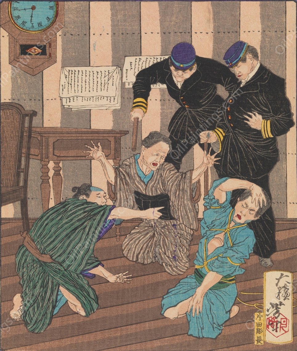 Chiyokichi's Mother Identifies Him and Solves a Case of Mistaken Identity  by Tsukioka Yoshitoshi - Hand-Painted Oil Painting Reproduction