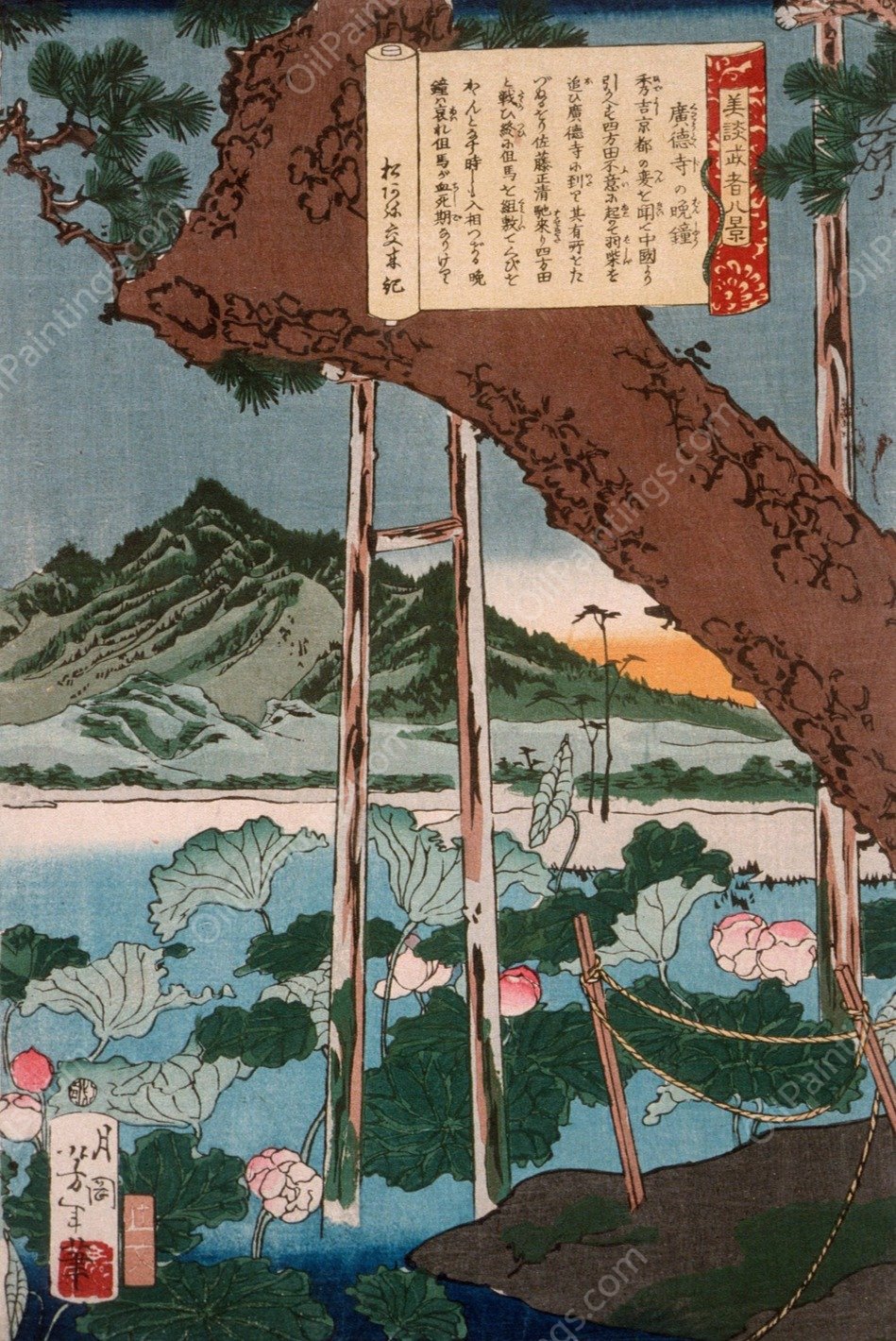 Evening Bell at the Temple Kotokuji  by Tsukioka Yoshitoshi - Hand-Painted Oil Painting Reproduction