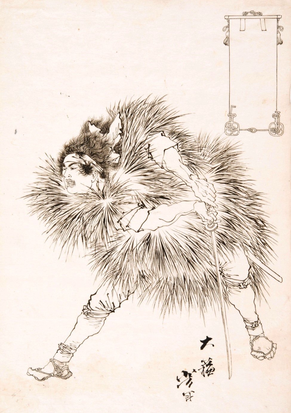 Finished Drawing of a Warrior  by Tsukioka Yoshitoshi - Hand-Painted Oil Painting Reproduction