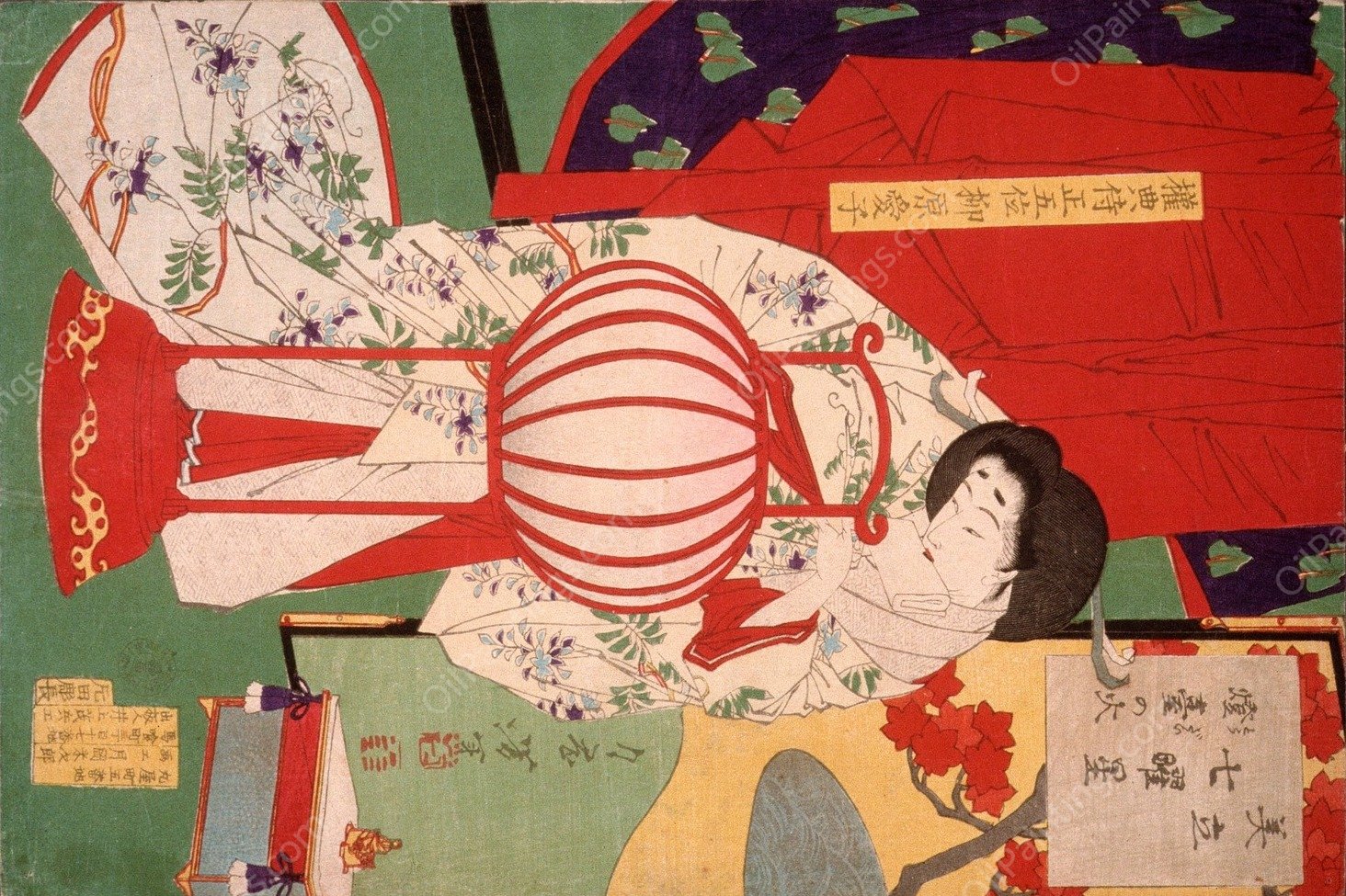 Fire in the Lamp Stand  by Tsukioka Yoshitoshi - Hand-Painted Oil Painting Reproduction